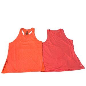 Set Of 2 Womens Activewear Racerback Tank Tops Large Coral & Bright Orange Light